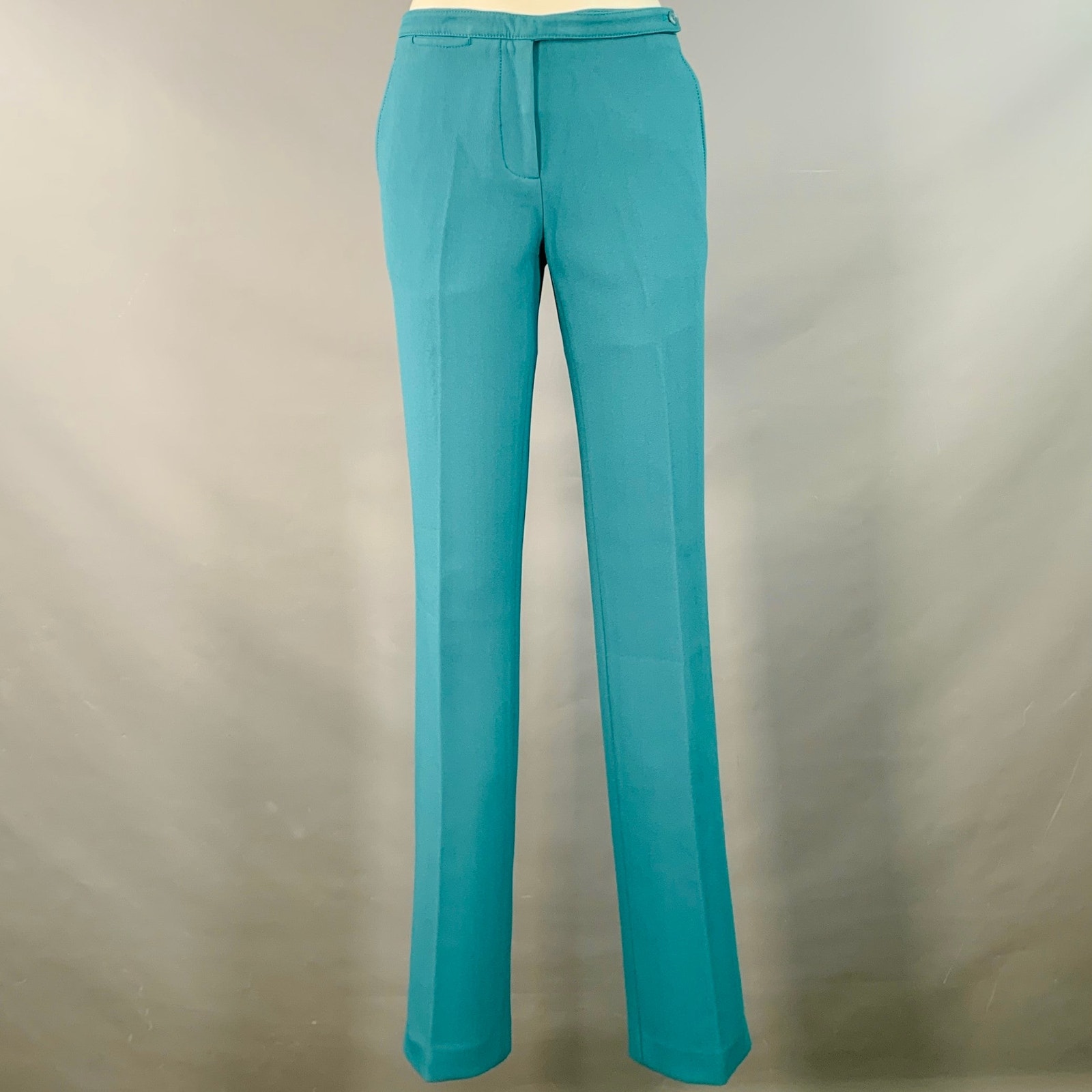Sies Marjan Size 30 Teal Wool Blend Crepe Low Rise Straight Dress Pants